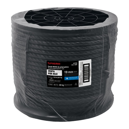 Kilo de cuerda negra de polipropileno 19 mm, carrete 30kg
