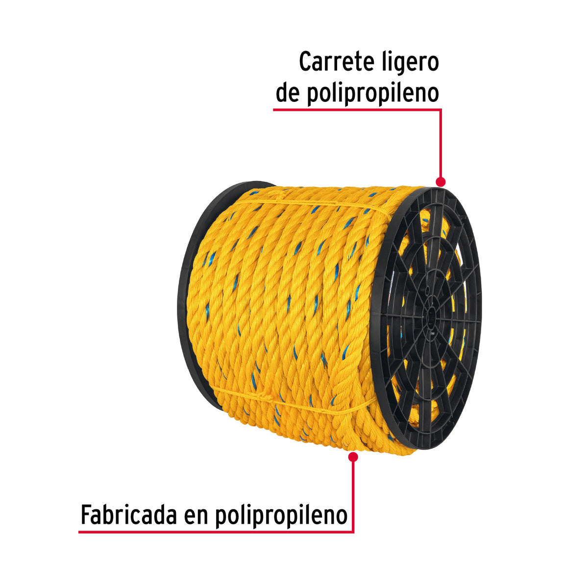 Metro de cuerda amarilla de polipropileno 25mm, carrete 102m