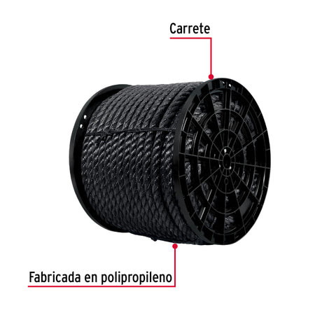 Kilo de cuerda negra de polipropileno 25 mm, carrete 30kg