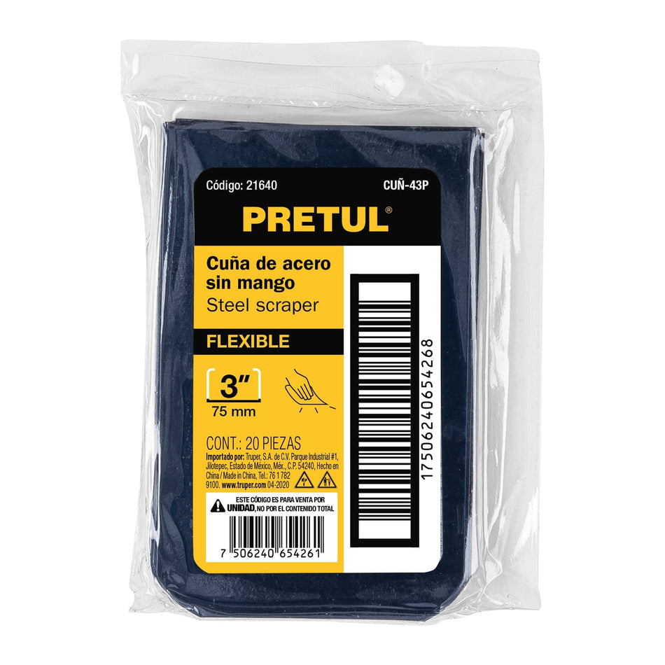 Cuña de 4' x 3' sin mango, bolsa con 20 piezas, Pretul 4', 3'
