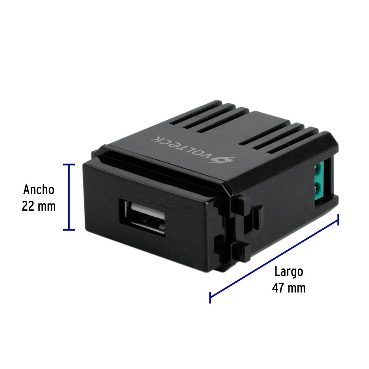 Módulo USB, línea Italiana, color negro, Volteck
