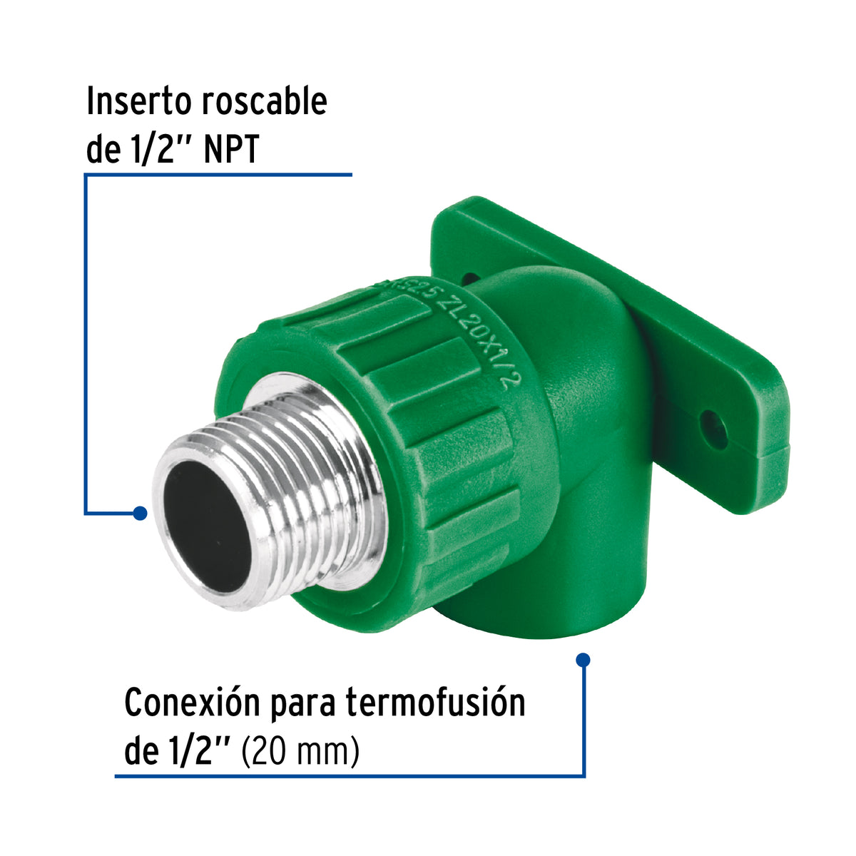 Codo oreja 90° PPR macho con inserto metalico FOSET 1/2"