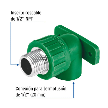 Codo oreja 90° PPR macho con inserto metalico FOSET 1/2"