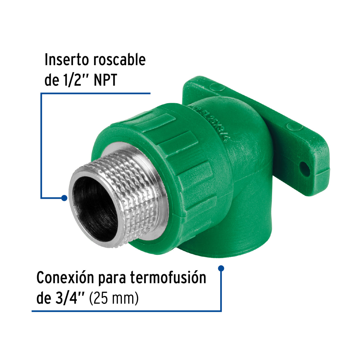 Codo oreja 90° PPR macho con inserto metalico FOSET 3/4"