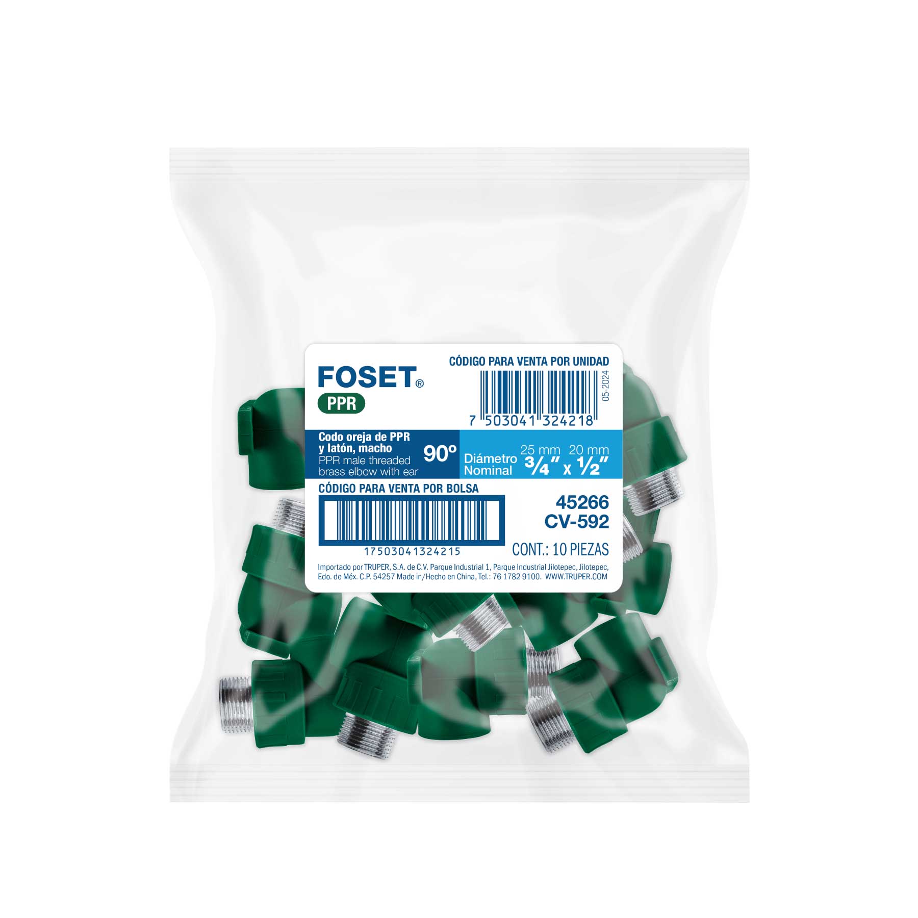 Codo oreja 90° PPR macho con inserto metalico FOSET 3/4"