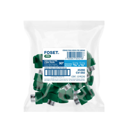 Codo oreja 90° PPR macho con inserto metalico FOSET 3/4"