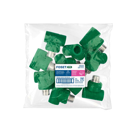 Tee macho de PPR 1/2' con inserto metálico, FOSET