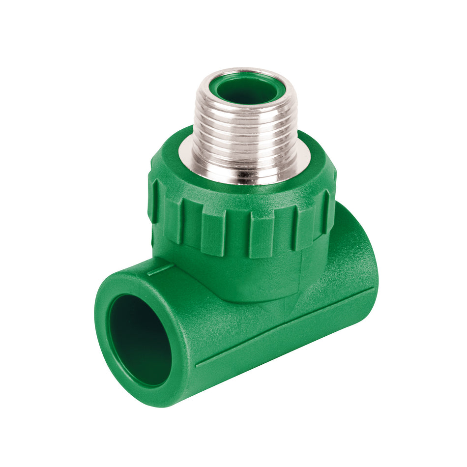 Tee macho de PPR 1/2' con inserto metálico, FOSET