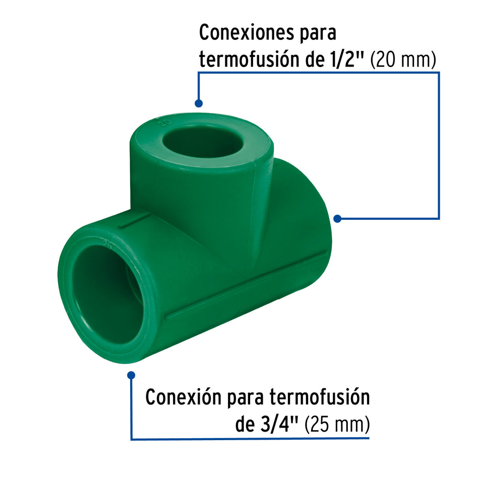Tee reducida de PPR 3/4' x 1/2' x 1/2', FOSET 3/4', 1/2', 1/2'