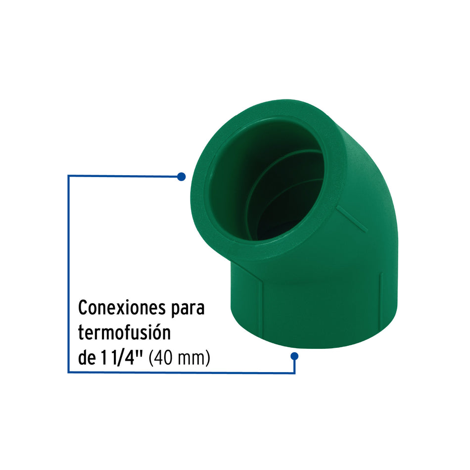 Codo 45° de PPR, 1-1/4' (40mm), FOSET 1/4', 40mm