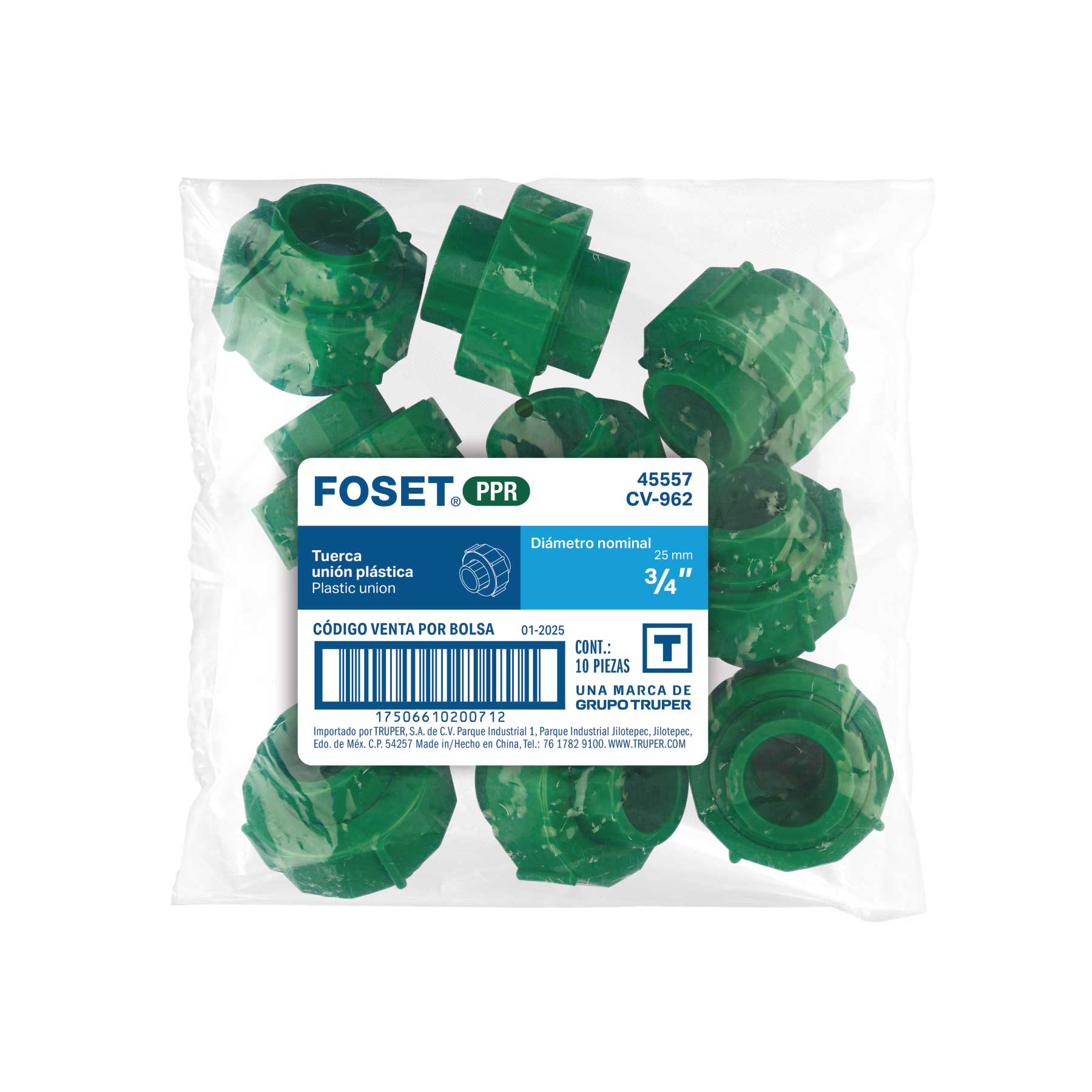 Tuerca union PPR plastica FOSET 3/4"