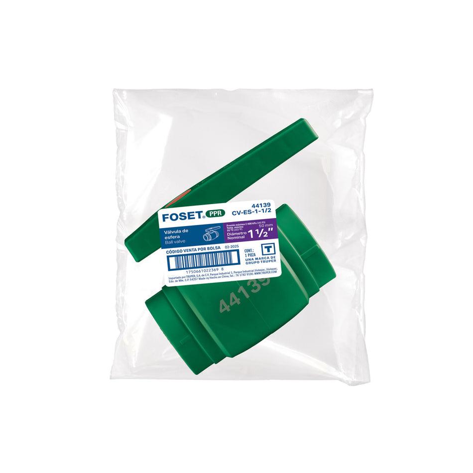 Válvula de esfera PPR, 1-1/2' (50mm), FOSET 1/2', 50mm
