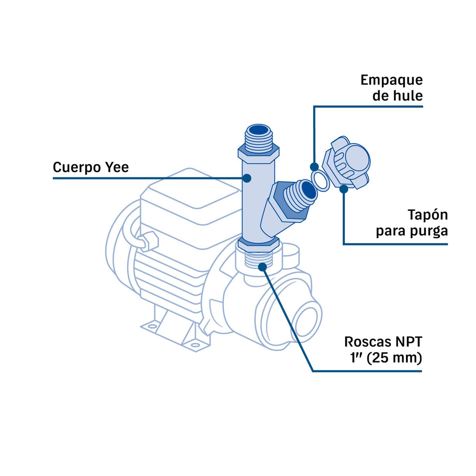Conector Yee de polipropileno de 1" para bomba p/agua, FOSET