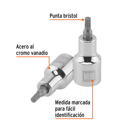 Dado punta corta bristol M5, cuadro 1/2', Truper