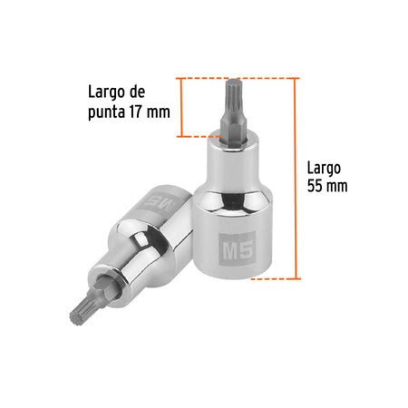 Dado punta corta bristol M5, cuadro 1/2', Truper