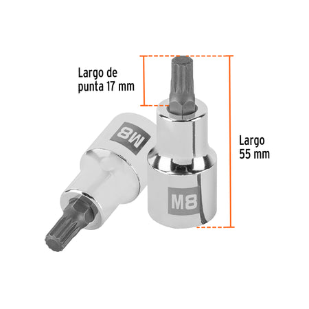 Dado punta corta bristol M8, cuadro 1/2', Truper