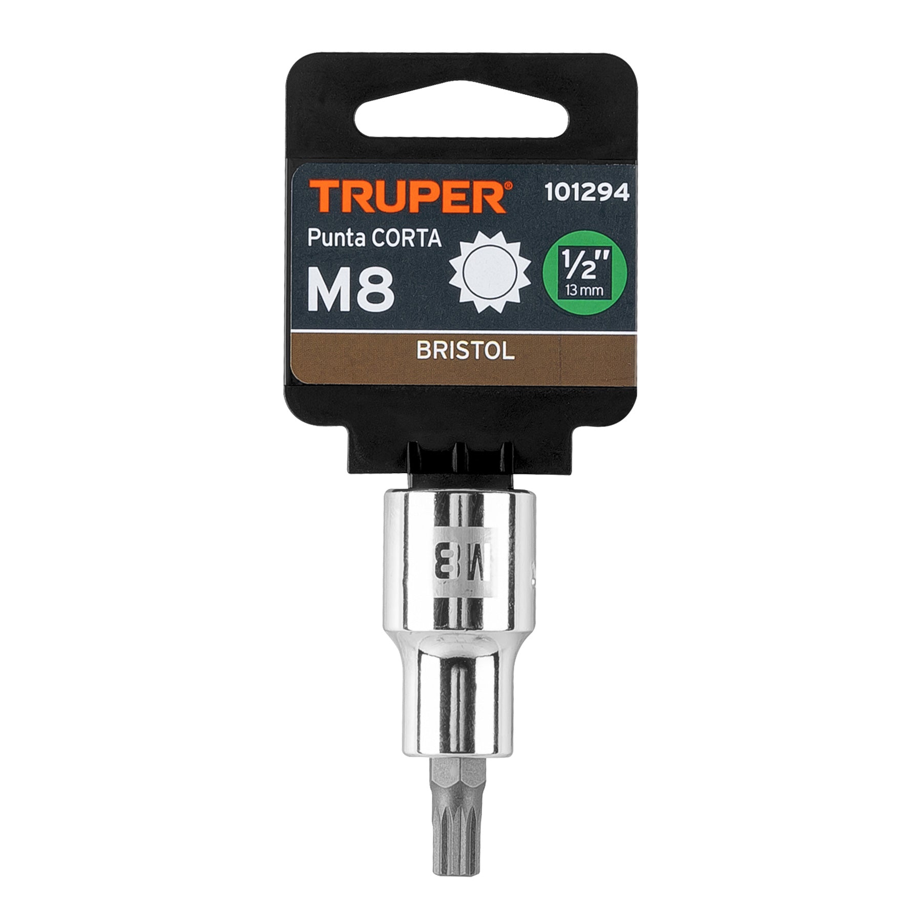 Dado punta corta bristol M8, cuadro 1/2', Truper