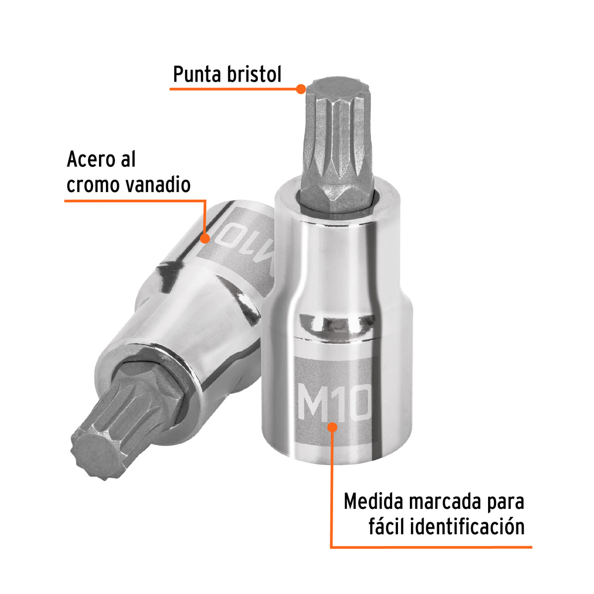 Dado punta corta bristol M10, cuadro 1/2', Truper