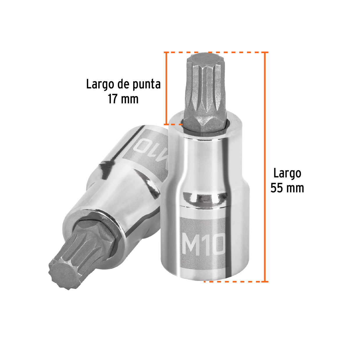Dado punta corta bristol M10, cuadro 1/2', Truper