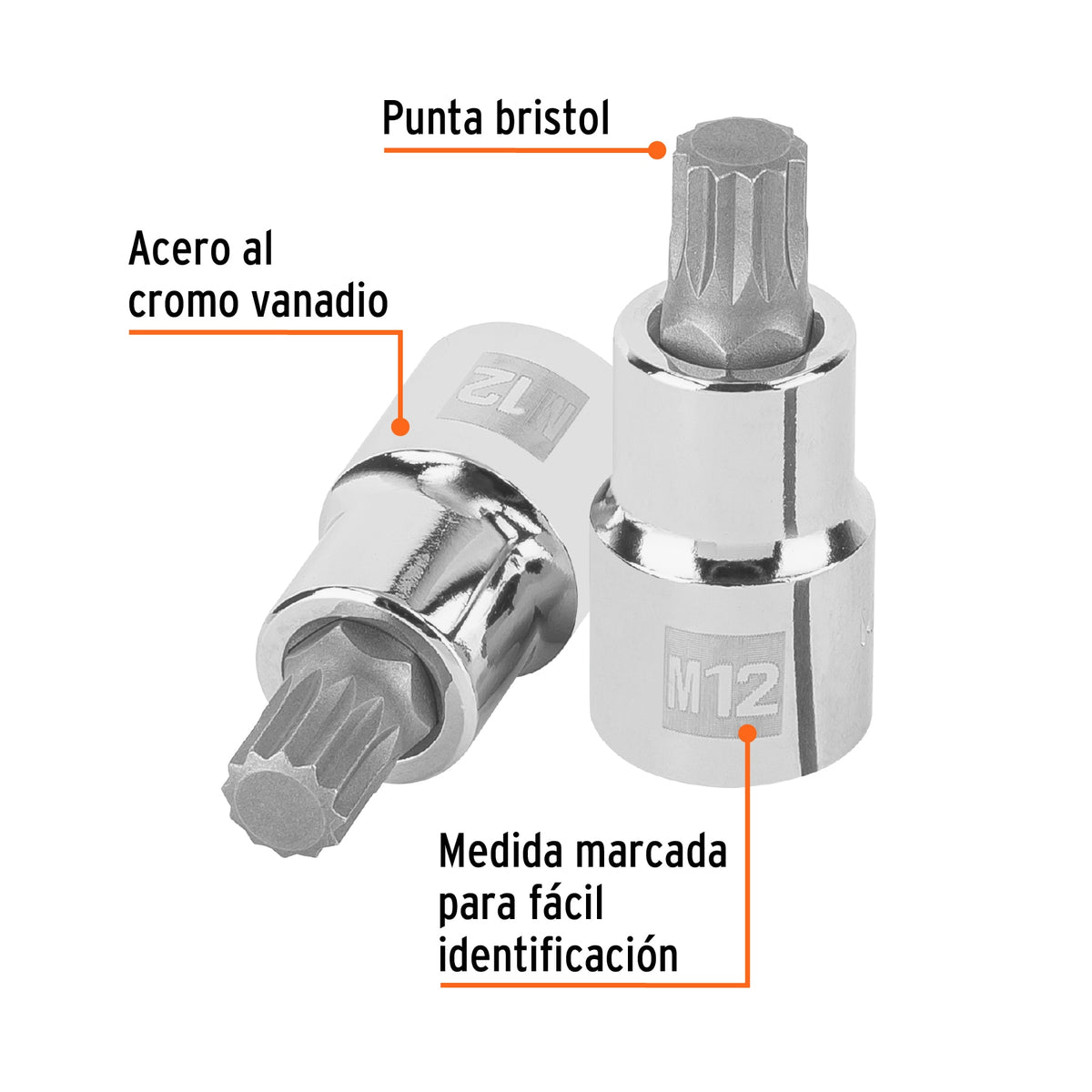 Dado punta corta bristol M12, cuadro 1/2', Truper