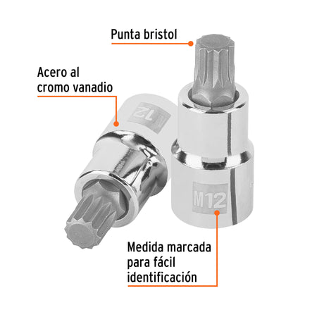 Dado punta corta bristol M12, cuadro 1/2', Truper