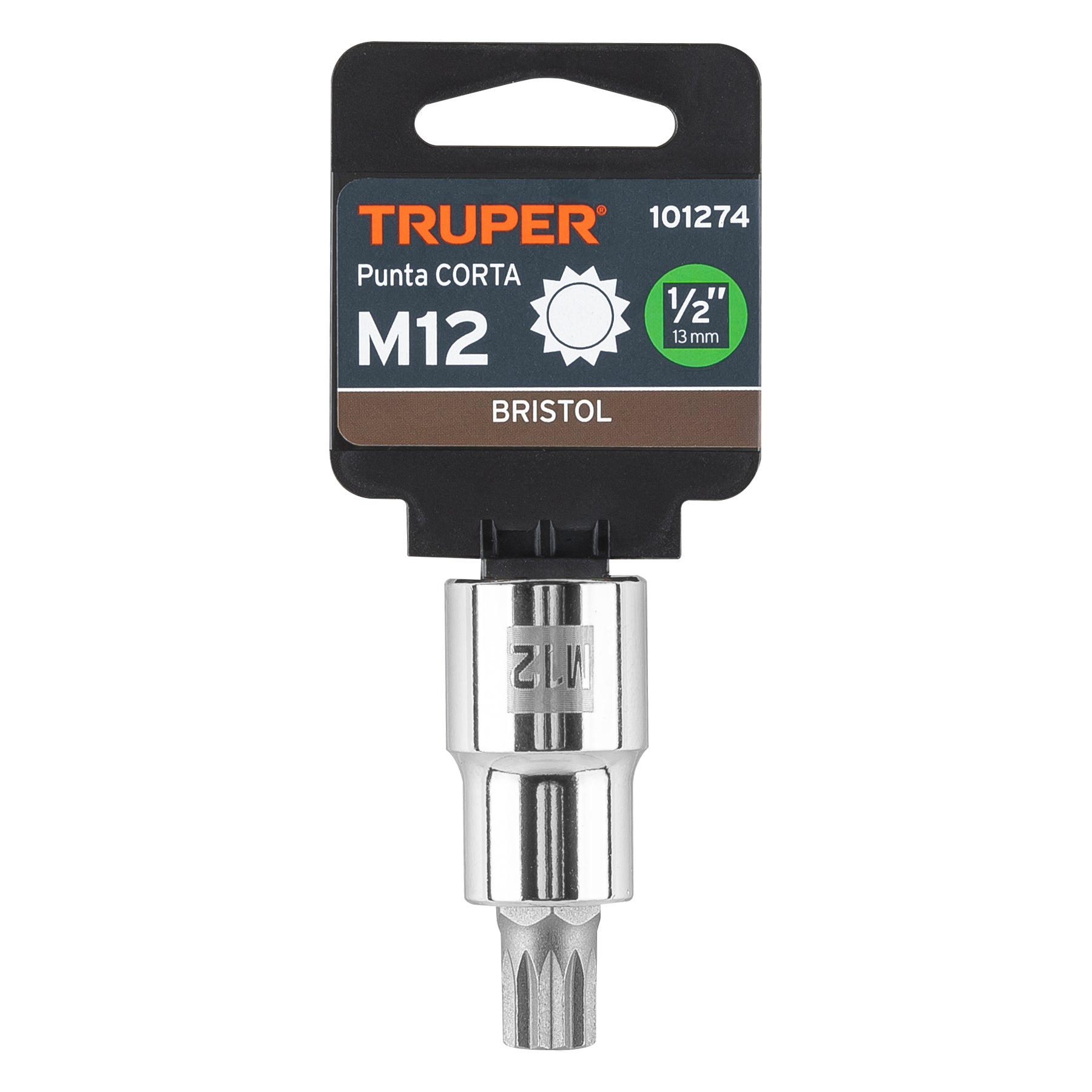Dado punta corta bristol M12, cuadro 1/2', Truper