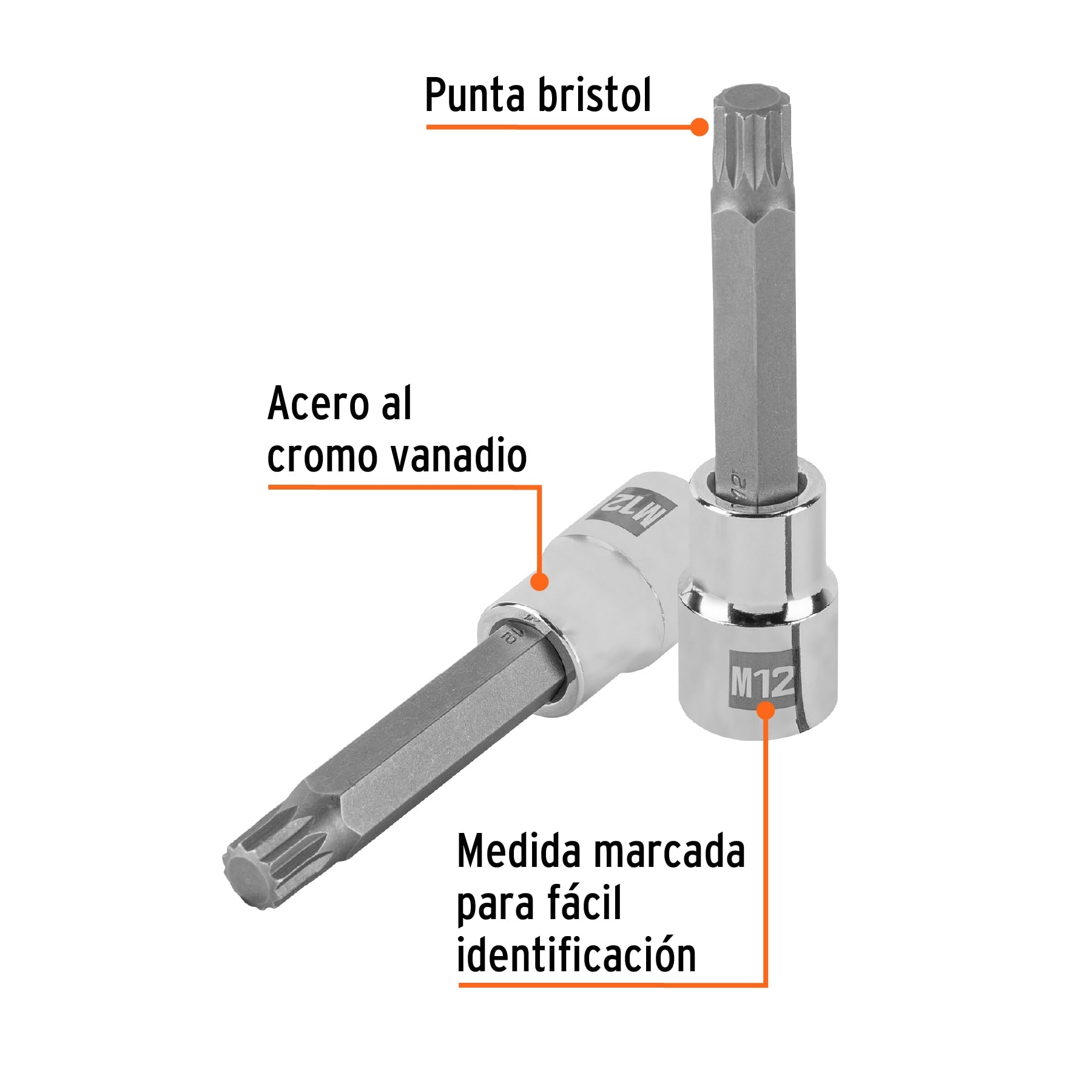 Dado punta larga bristol M12, cuadro 1/2', Truper