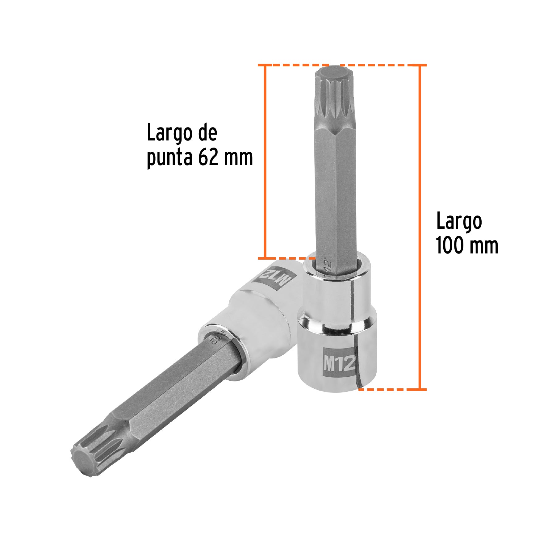 Dado punta larga bristol M12, cuadro 1/2', Truper