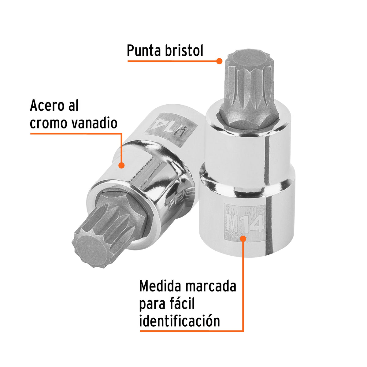 Dado punta corta bristol M14, cuadro 1/2', Truper