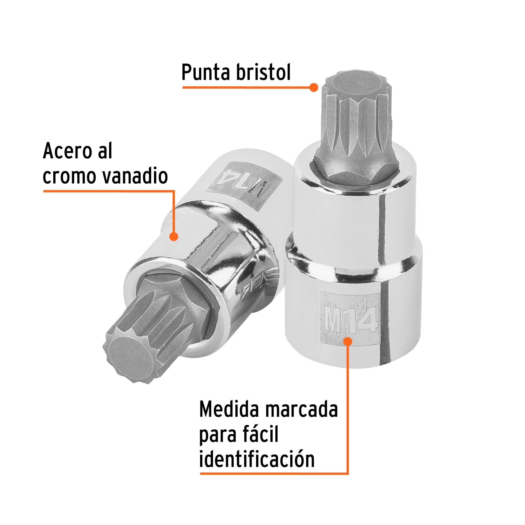 Dado punta corta bristol M14, cuadro 1/2', Truper