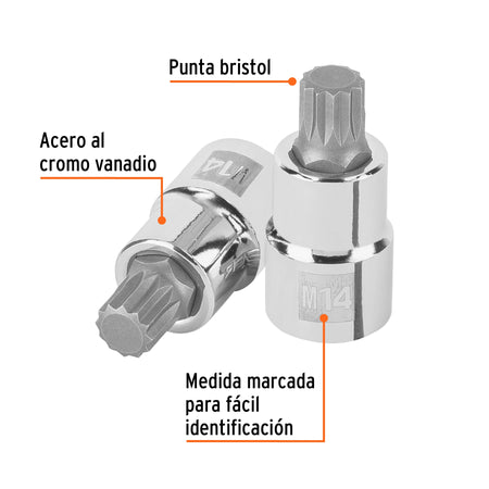Dado punta corta bristol M14, cuadro 1/2', Truper