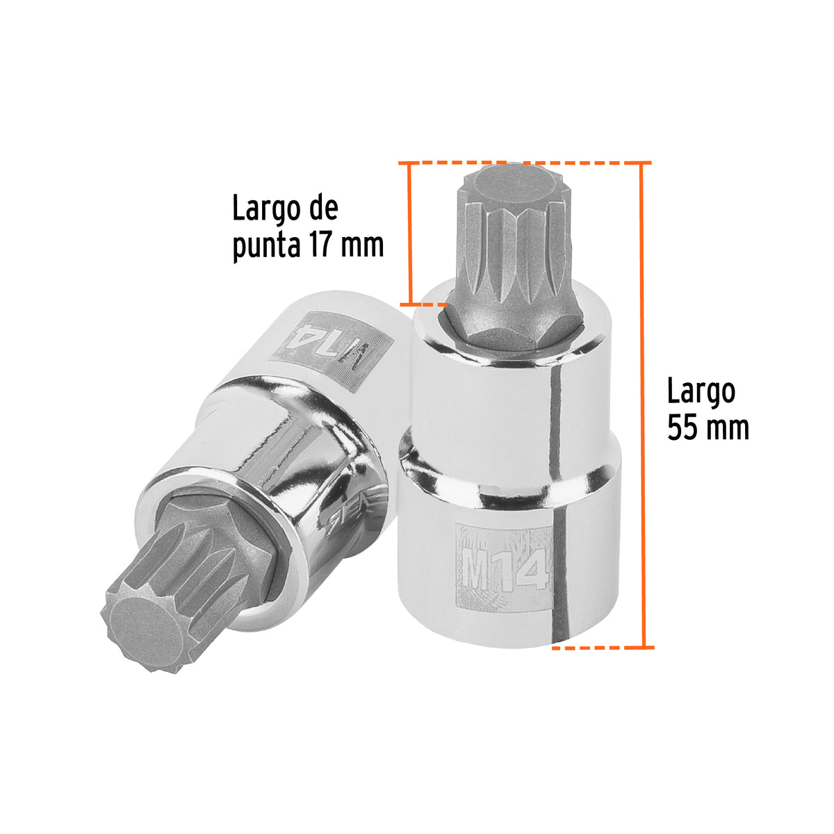 Dado punta corta bristol M14, cuadro 1/2', Truper