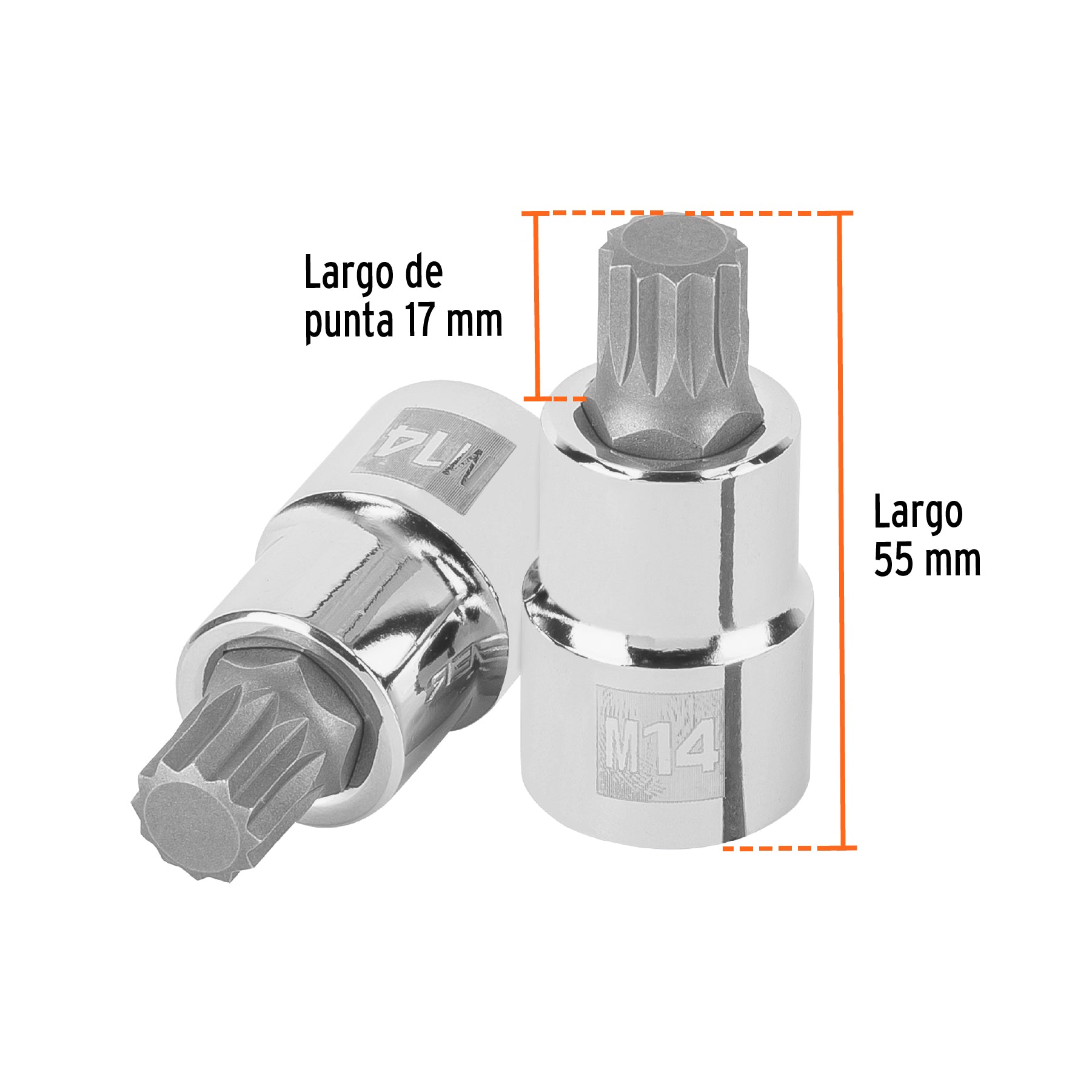 Dado punta corta bristol M14, cuadro 1/2', Truper