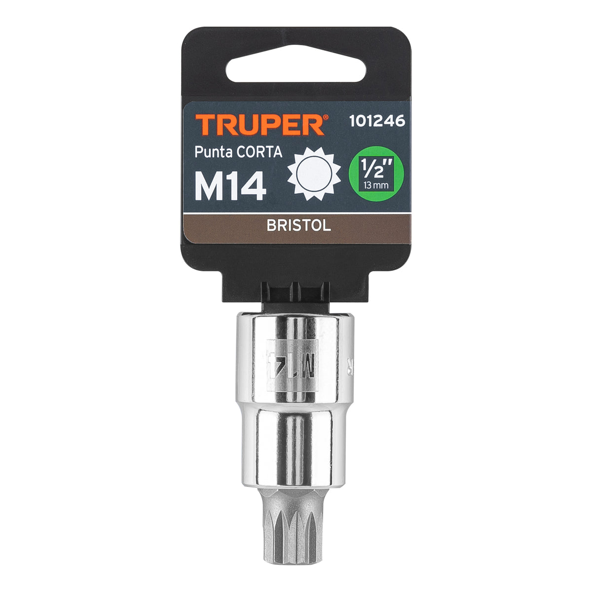 Dado punta corta bristol M14, cuadro 1/2', Truper