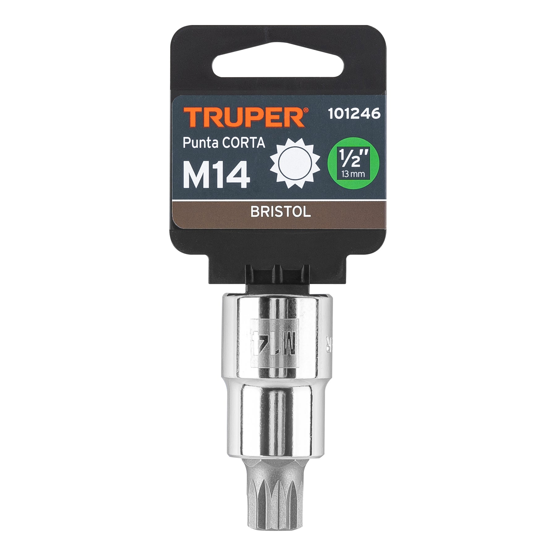 Dado punta corta bristol M14, cuadro 1/2', Truper