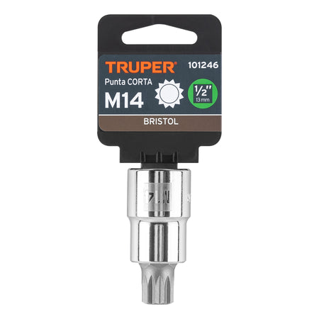 Dado punta corta bristol M14, cuadro 1/2', Truper