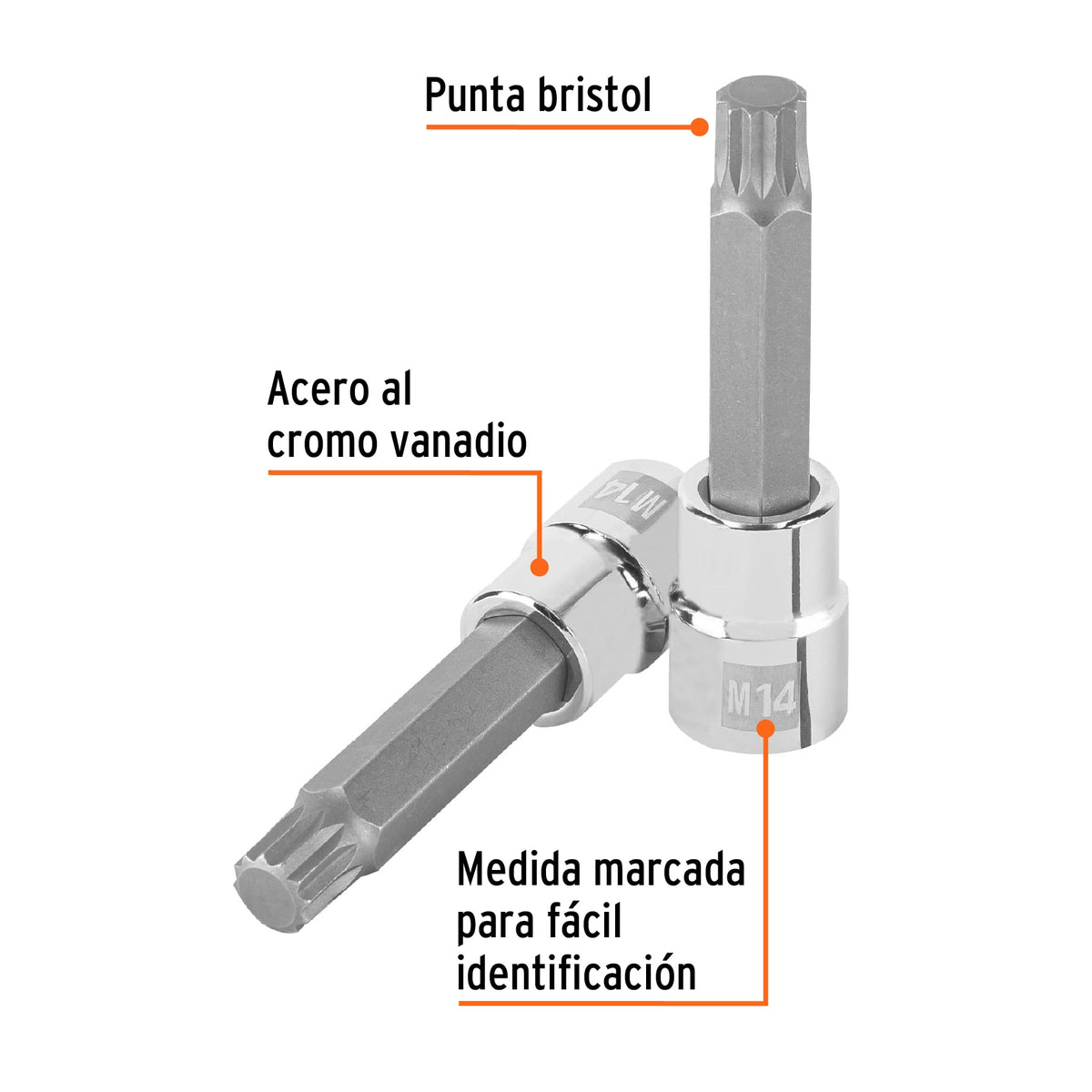 Dado punta larga bristol M14, cuadro 1/2', Truper