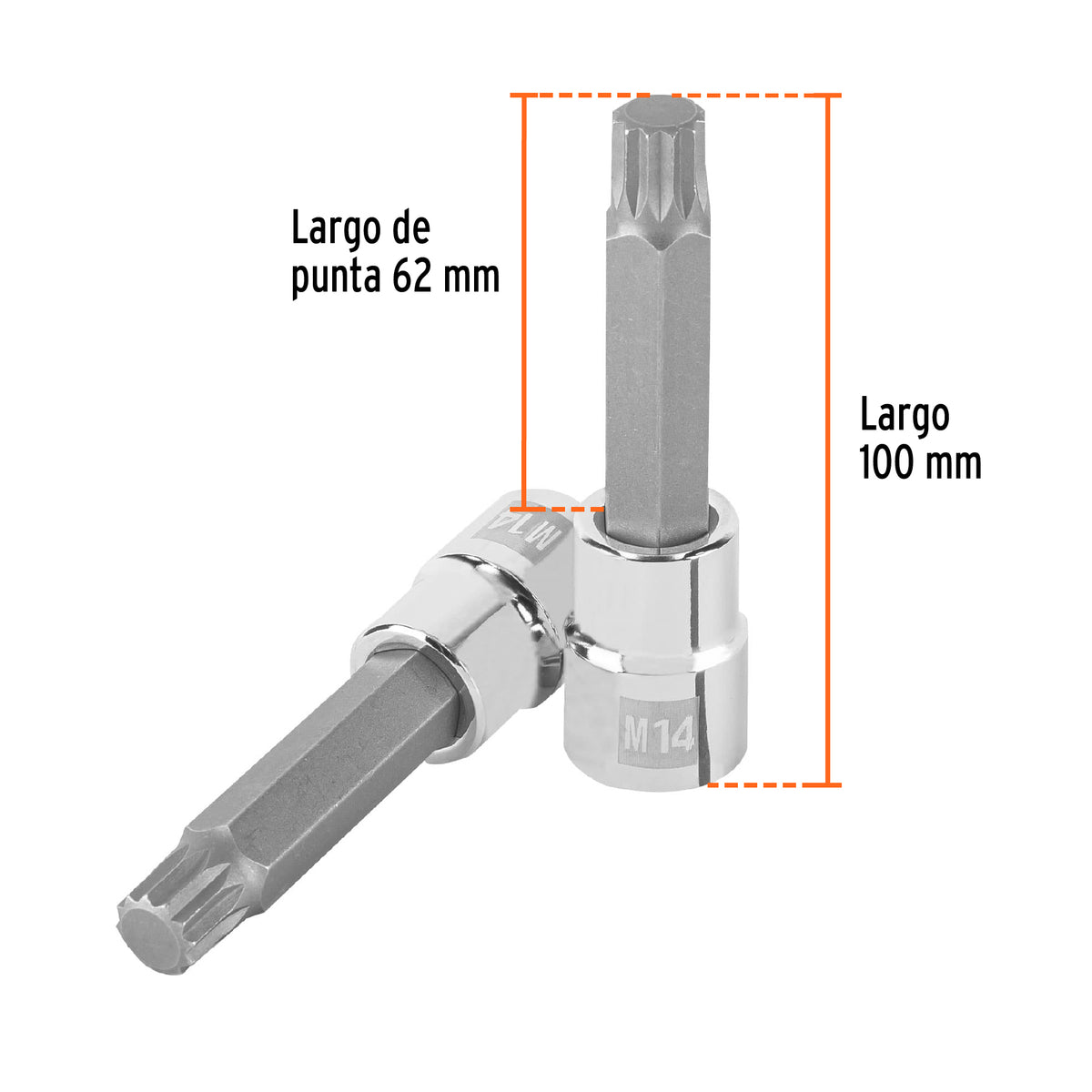 Dado punta larga bristol M14, cuadro 1/2', Truper