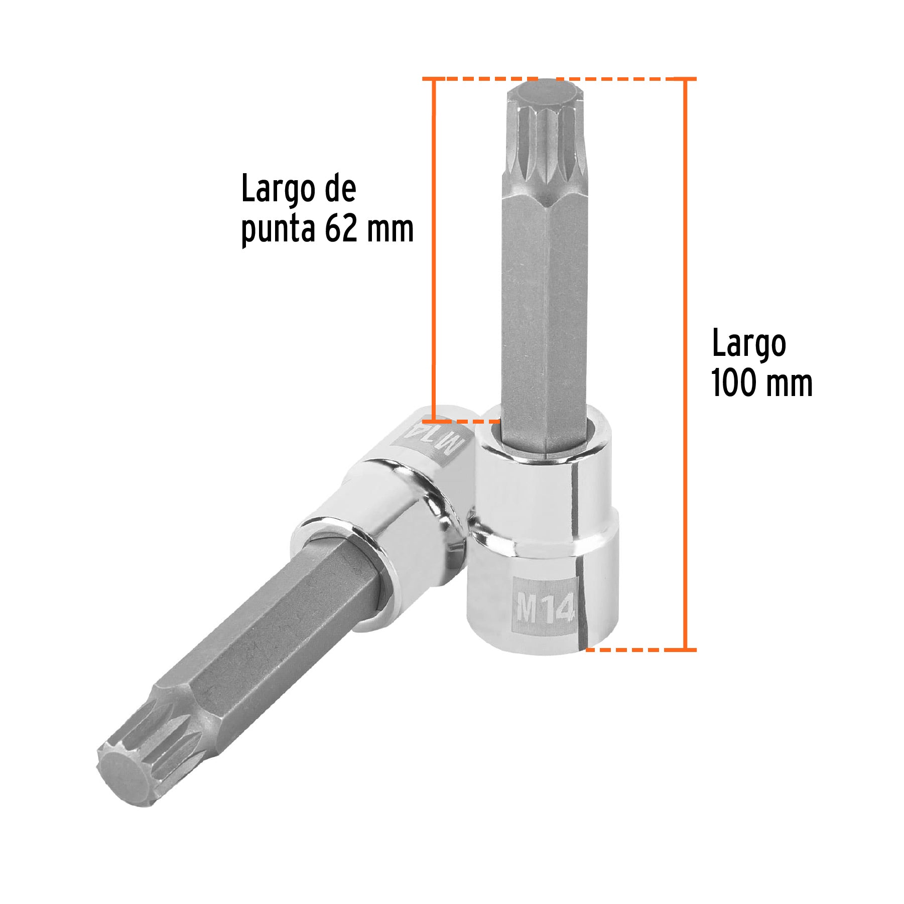 Dado punta larga bristol M14, cuadro 1/2', Truper