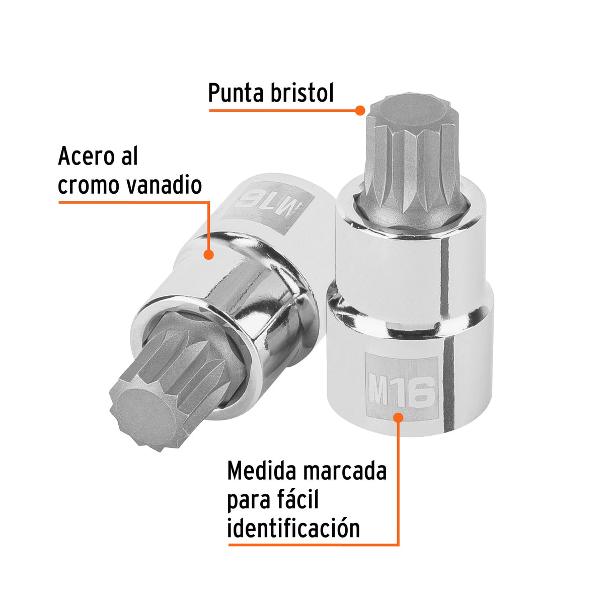 Dado punta corta bristol M16, cuadro 1/2', Truper