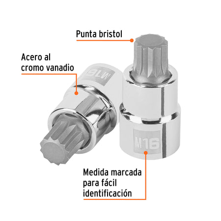 Dado punta corta bristol M16, cuadro 1/2', Truper