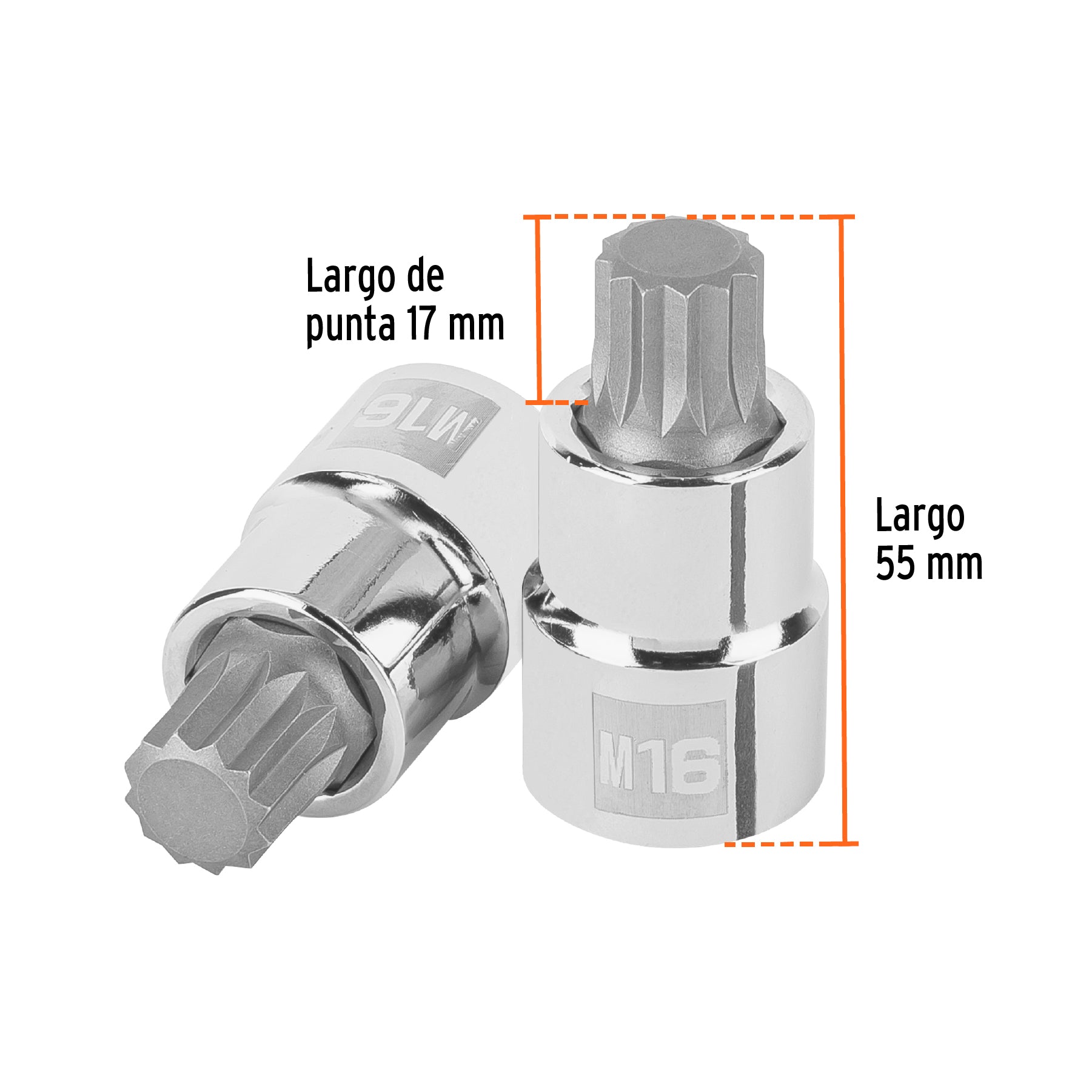 Dado punta corta bristol M16, cuadro 1/2', Truper