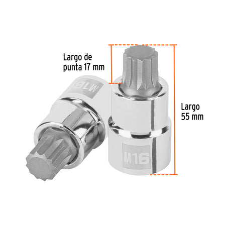 Dado punta corta bristol M16, cuadro 1/2', Truper