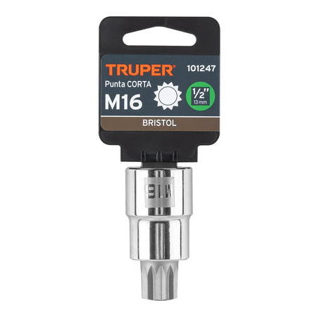 Dado punta corta bristol M16, cuadro 1/2', Truper