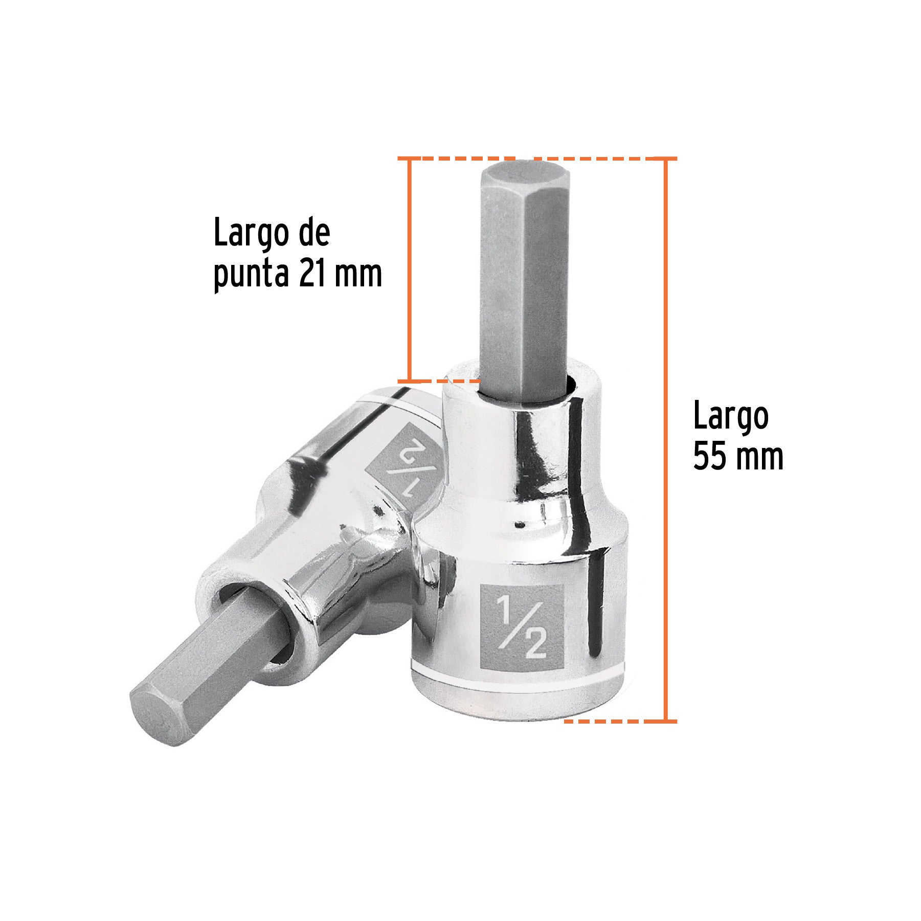 Dado punta hexagonal de 1/2', cuadro 1/2', Truper 1/2', 1/2'