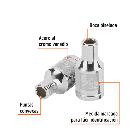 Dado de 5/32', 12 puntas, cuadro 1/4', Truper