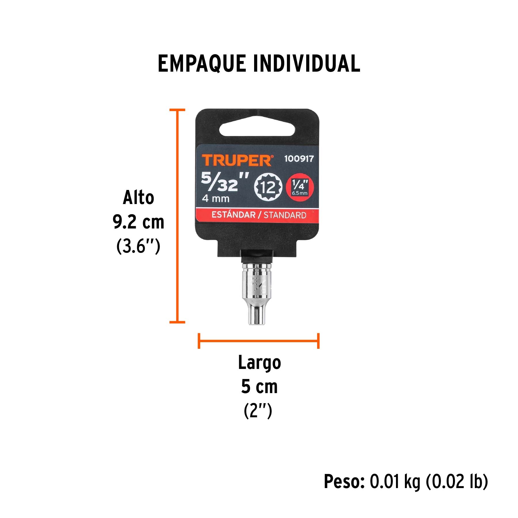 Dado de 5/32', 12 puntas, cuadro 1/4', Truper