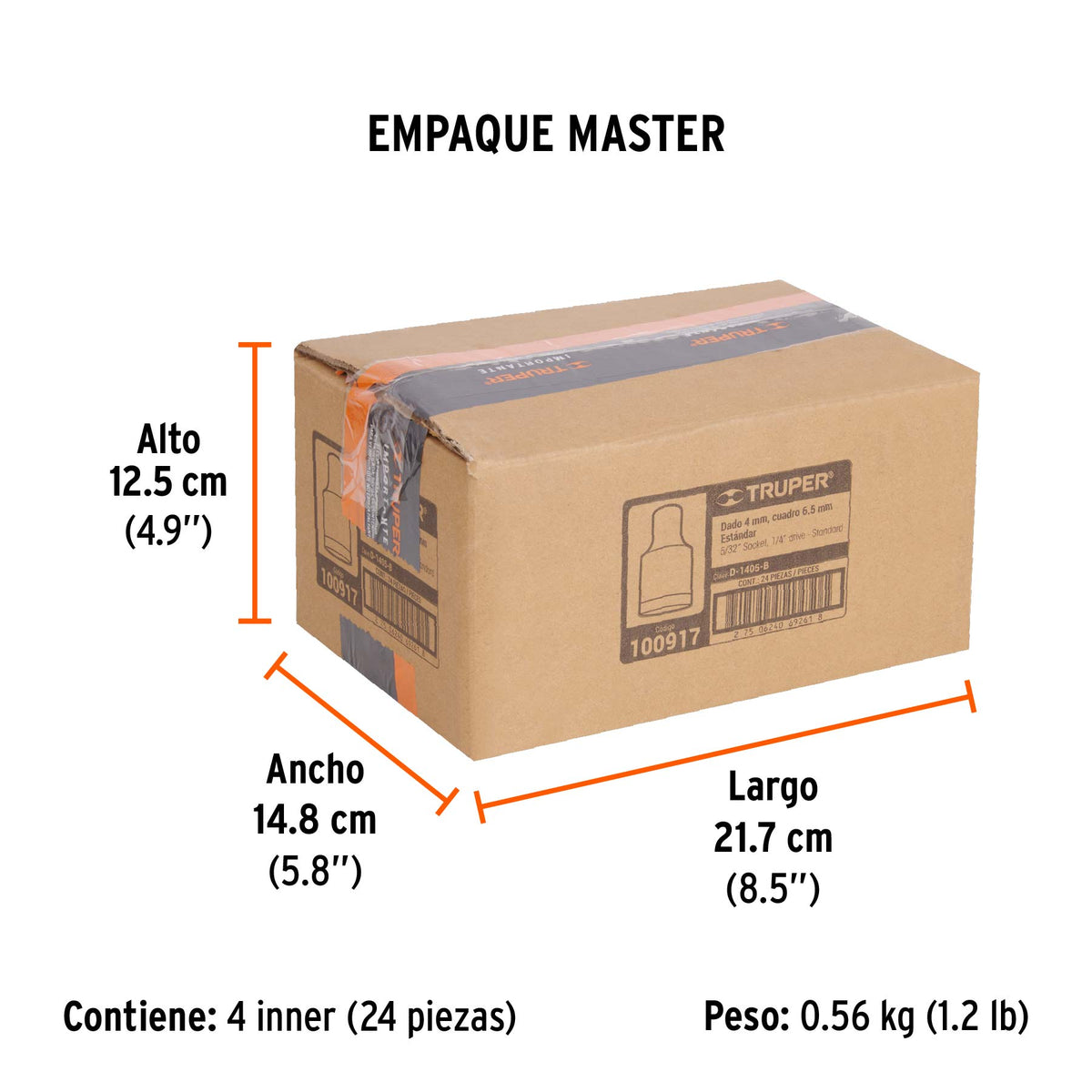 Dado de 5/32', 12 puntas, cuadro 1/4', Truper