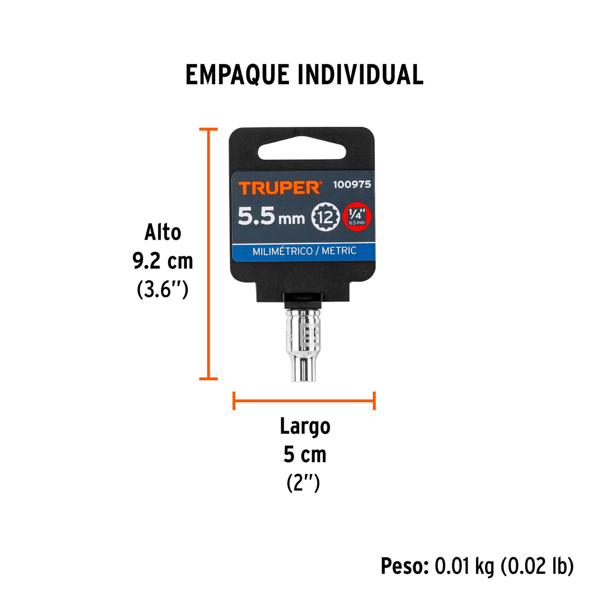 Dado de 5.5 mm, 12 puntas, cuadro 1/4', Truper