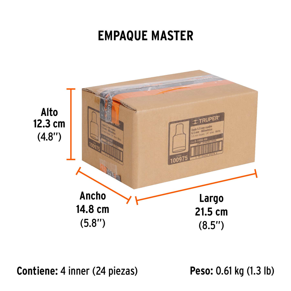 Dado de 5.5 mm, 12 puntas, cuadro 1/4', Truper